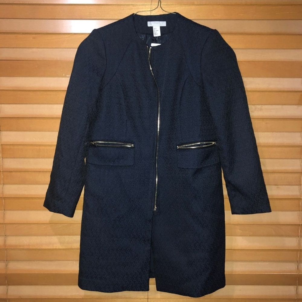 NEW!!!😱H&M Elegant Navy Blue Women's Coat Peacoat